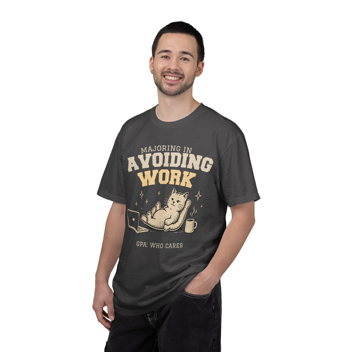 Majoring in Avoiding Work Comfort Colors Shirt, Lazy Cat College Graphic Tee, Funny Student Procrastinator T-Shirt, Oversized Vintage Gift