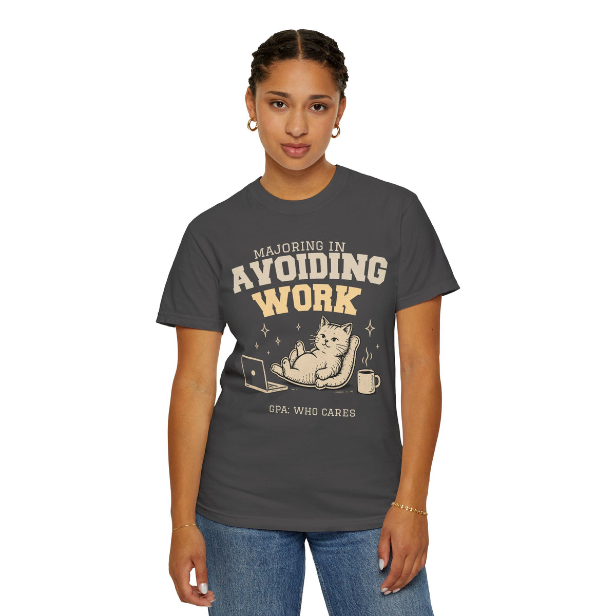 Majoring in Avoiding Work Comfort Colors Shirt, Lazy Cat College Graphic Tee, Funny Student Procrastinator T-Shirt, Oversized Vintage Gift
