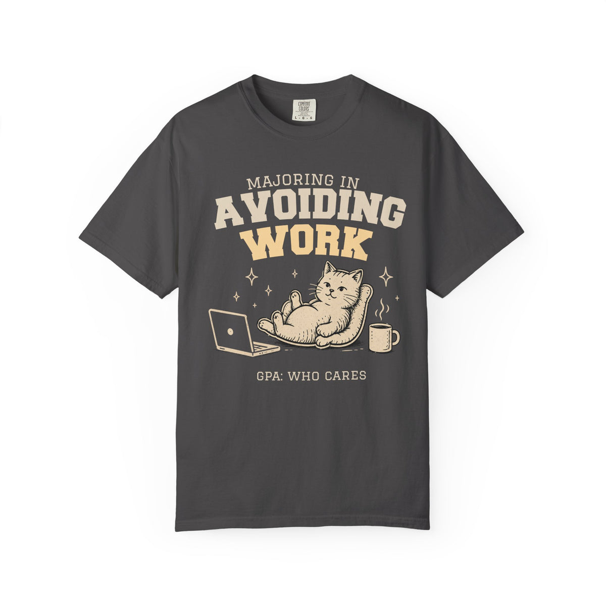 Majoring in Avoiding Work Comfort Colors Shirt, Lazy Cat College Graphic Tee, Funny Student Procrastinator T-Shirt, Oversized Vintage Gift