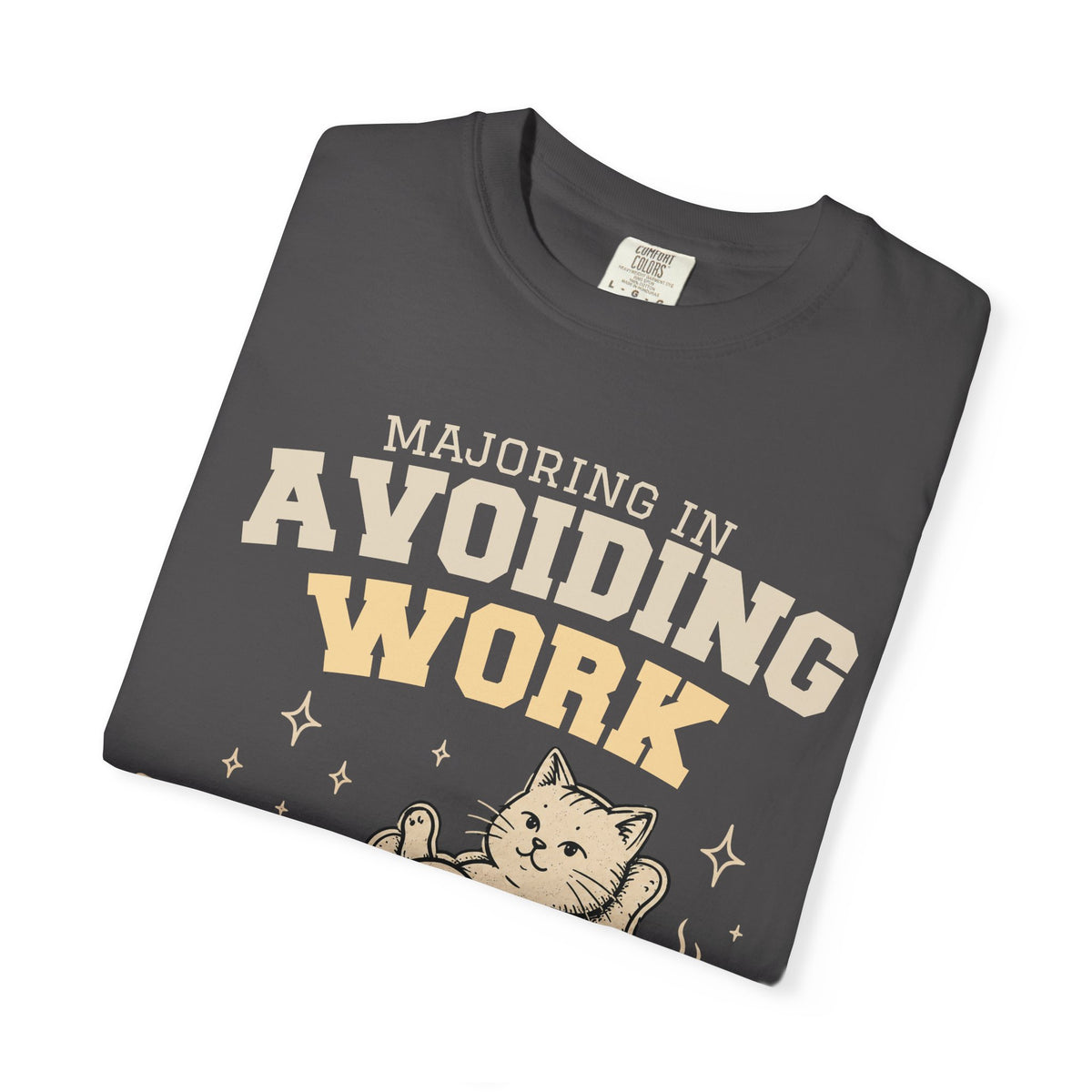 Majoring in Avoiding Work Comfort Colors Shirt, Lazy Cat College Graphic Tee, Funny Student Procrastinator T-Shirt, Oversized Vintage Gift